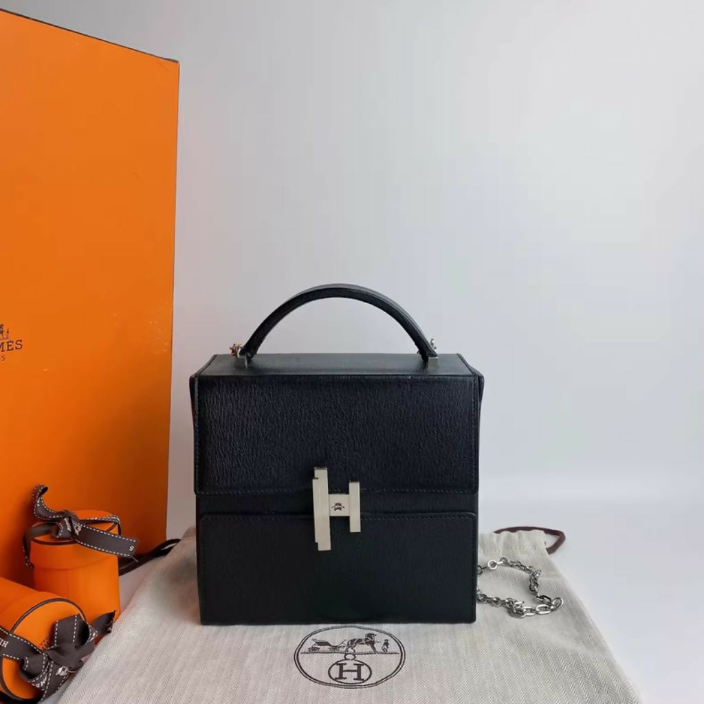 Hermes Cinhetic Top Handle Bag Villandry Calfskin Black Palladium hardware