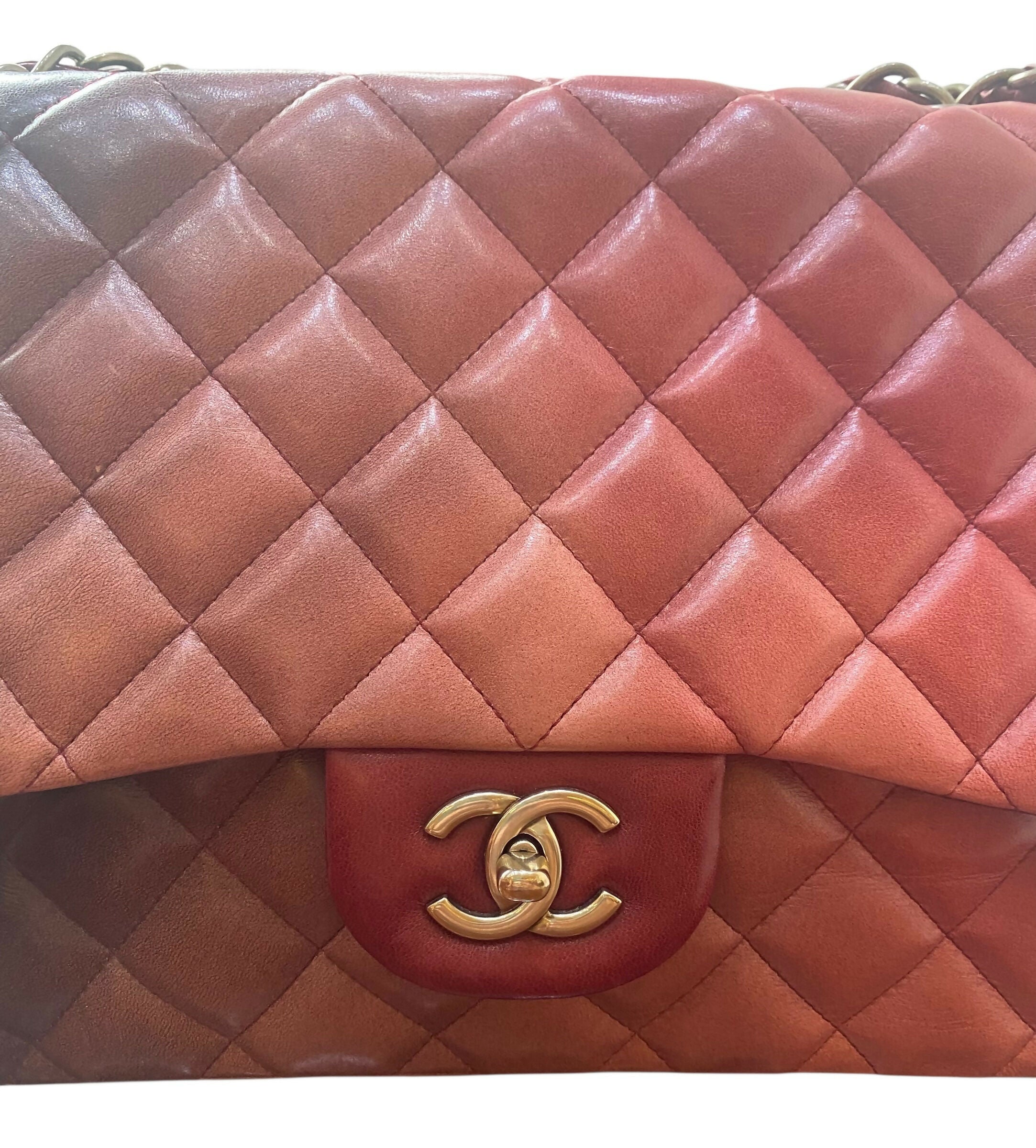 Chanel Ombre Degradé Pink Burgundy Quilted Leather Jumbo Classic Single Flap Bag