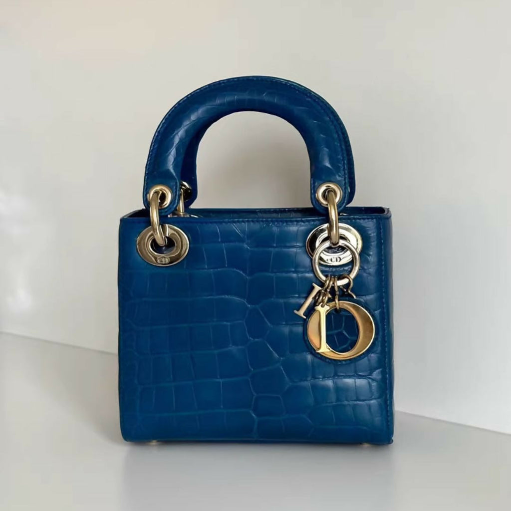 Dior Lady bag Blue Crocodile leather
