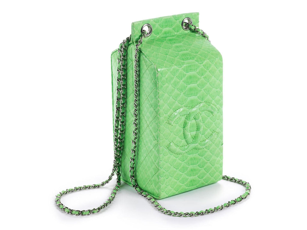 Rare Chanel Green Python Lait de Coco Milk Carton Bag Minaudière