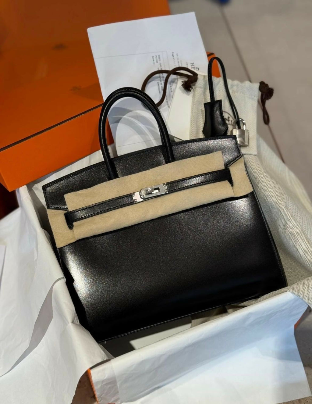 Hermes Birkin 25 black box leather Phw stamp W