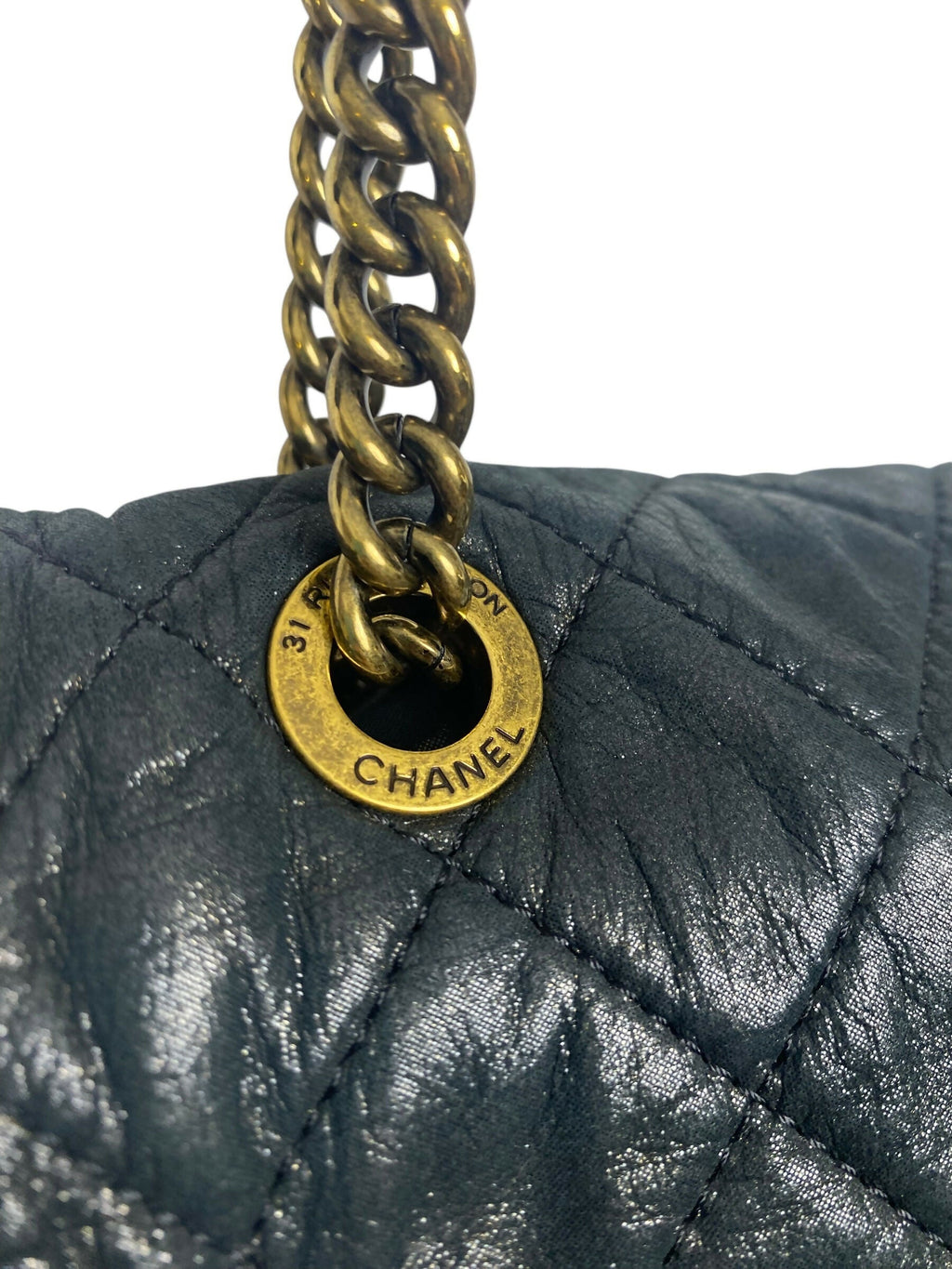Chanel 2013 Black Quilted Iridescent Calfskin Shiva Jumbo Classic Flap Bag Gold Hardware