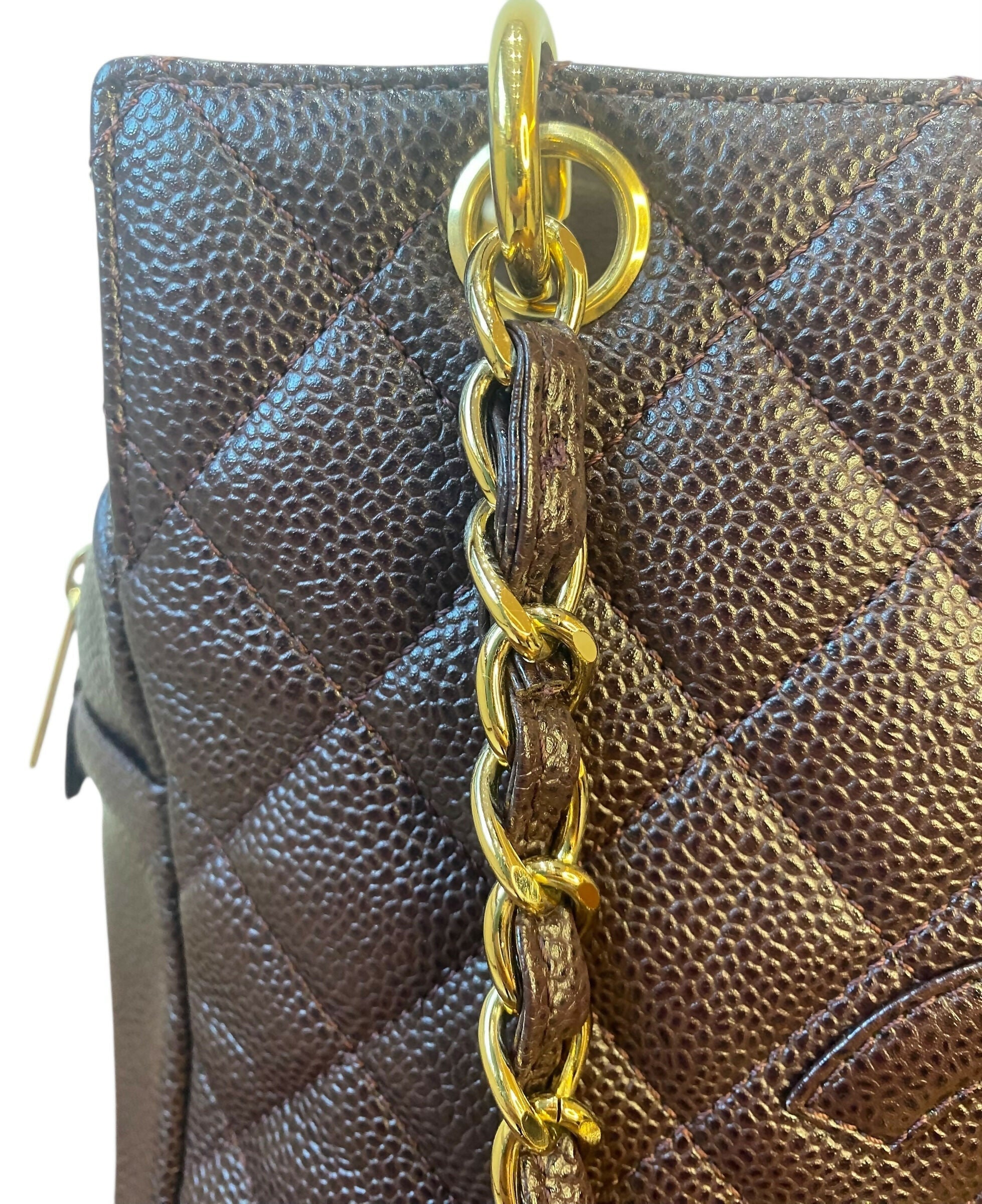 Chanel PPT Dark Chocolate Brown Quilted Caviar Leather Petite Timeless Shopping Tote Bag GHW