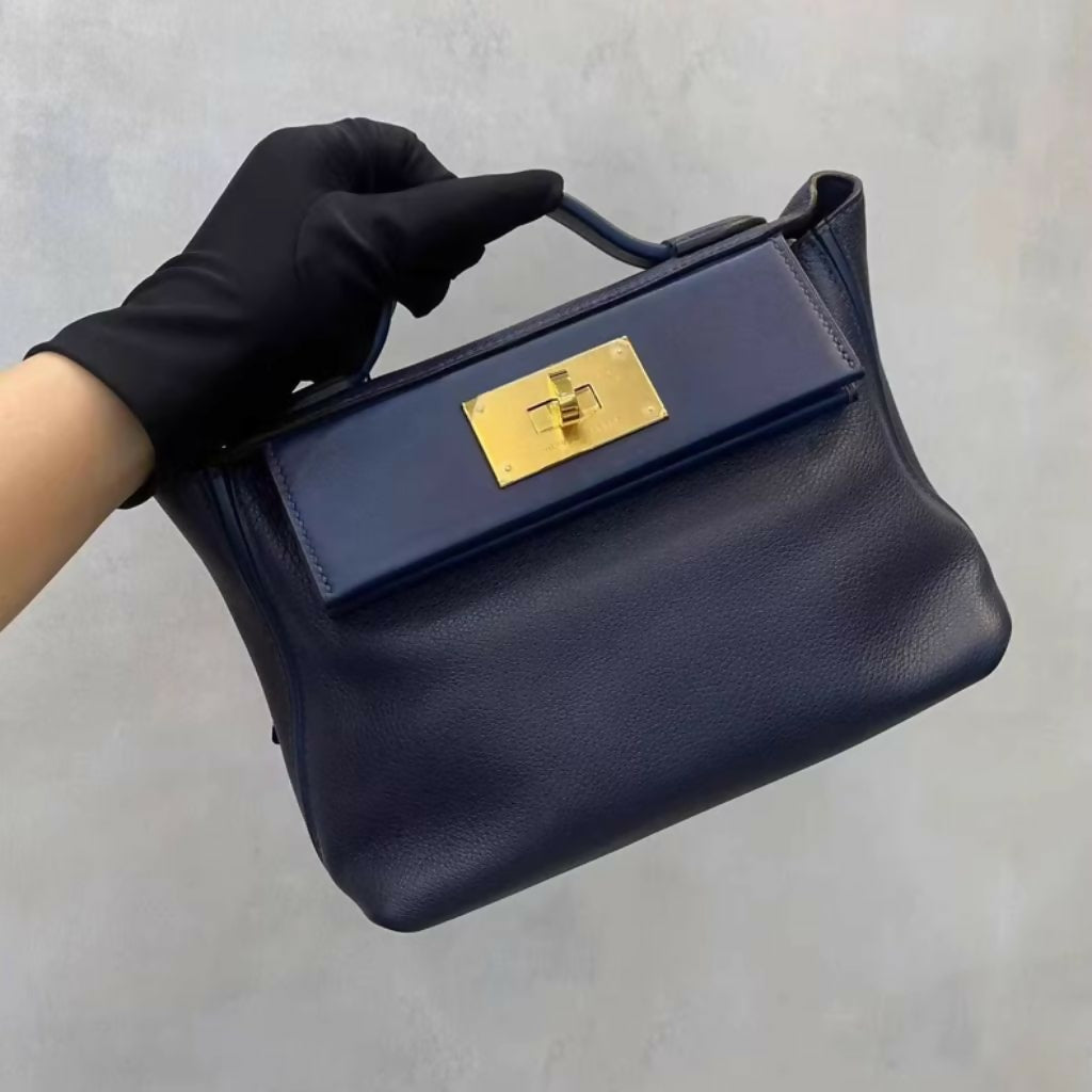 Hermès Mini 24/24 Dark Blue Evercolour Swift Gold Hardware
