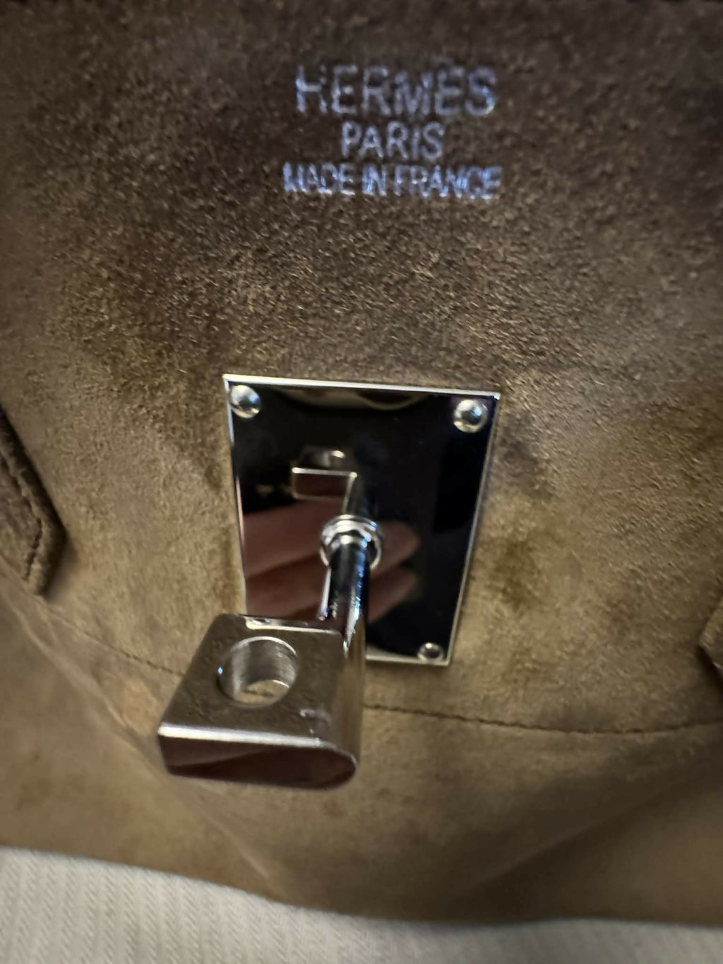 Hermes Birkin Shoulder Doblis Suede Brown Leather Palladium hardware