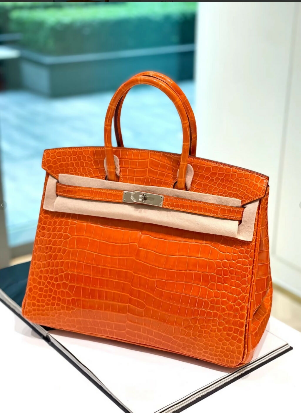 Hermes Birkin 35 Orange Shiny Crocodile Leather Palladium Hardware