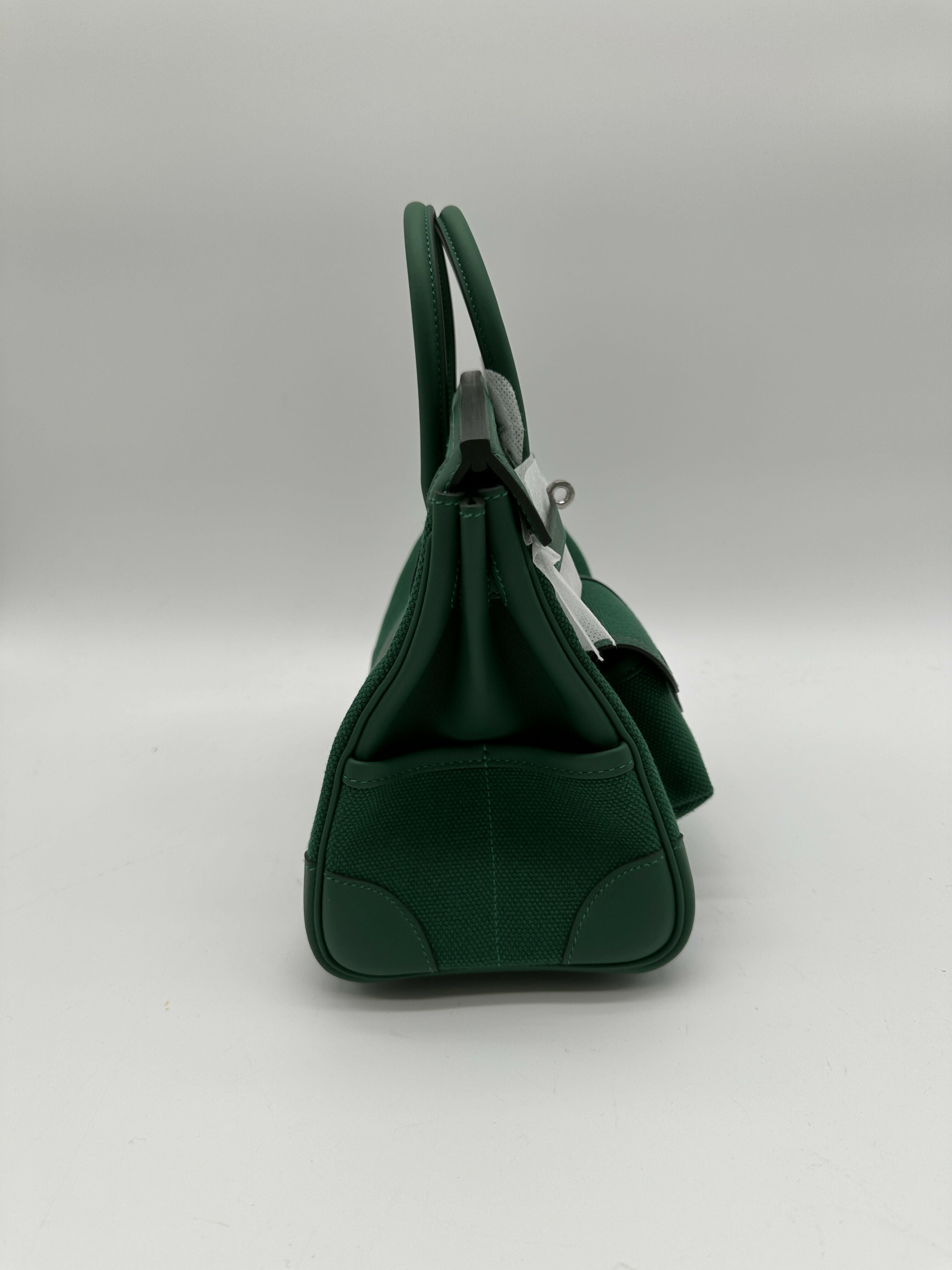 Hermes Birkin 25 Cargo Toile Goeland/Veau Swift Vert Moyen phw stamp K