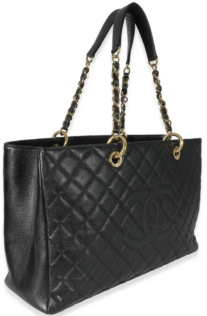 Chanel Black Caviar Quilted XL Grand Shopping Tote GST Gold Hardware