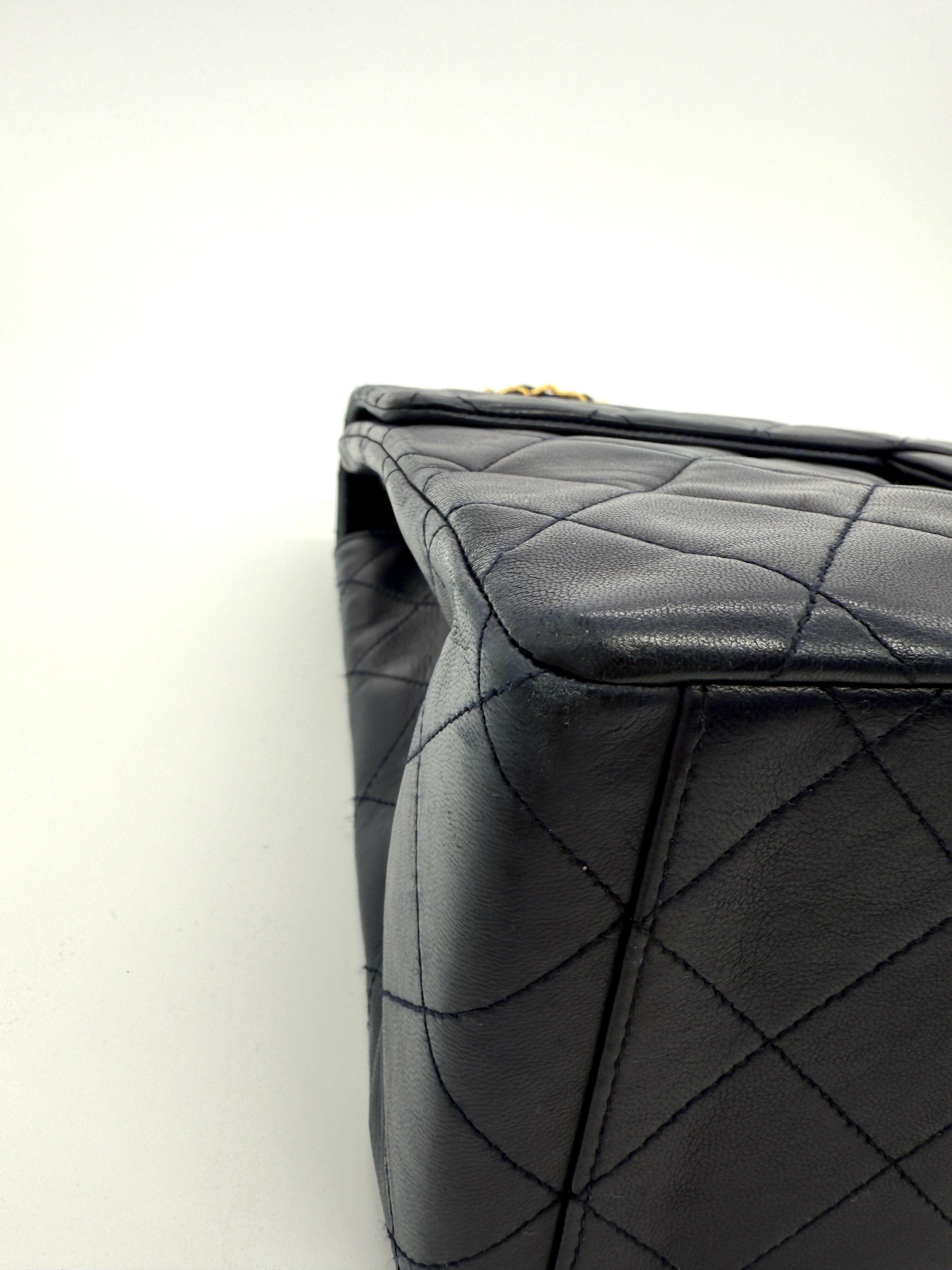Chanel Vintage 1980s Navy Lambskin Maxi Classic Single Flap- Series 1