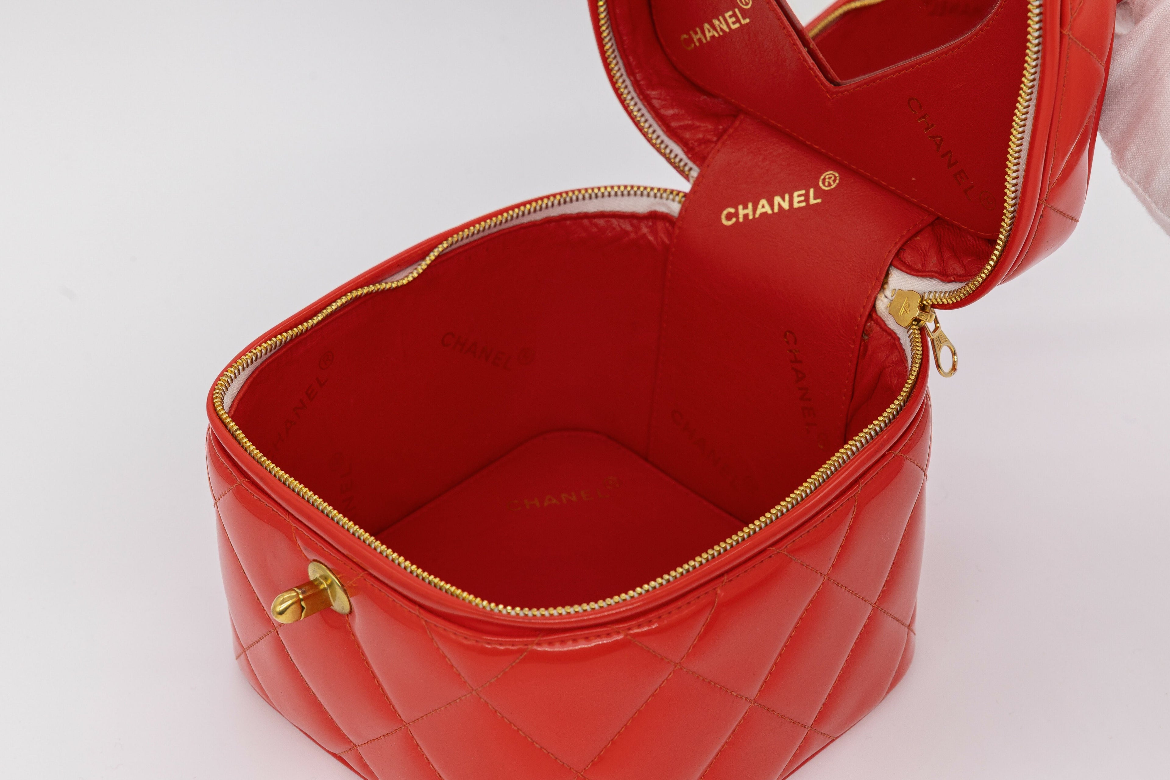 Chanel 1995 Spring/Summer Barbie Collection Chanel Red Patent Top Handle Vanity Bag