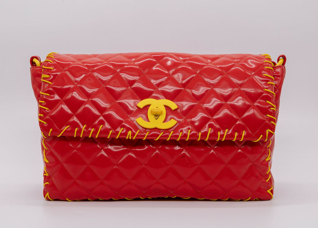 Chanel Vintage 1994 Fall/Winter Red Vinyl Maxi Flap Bag