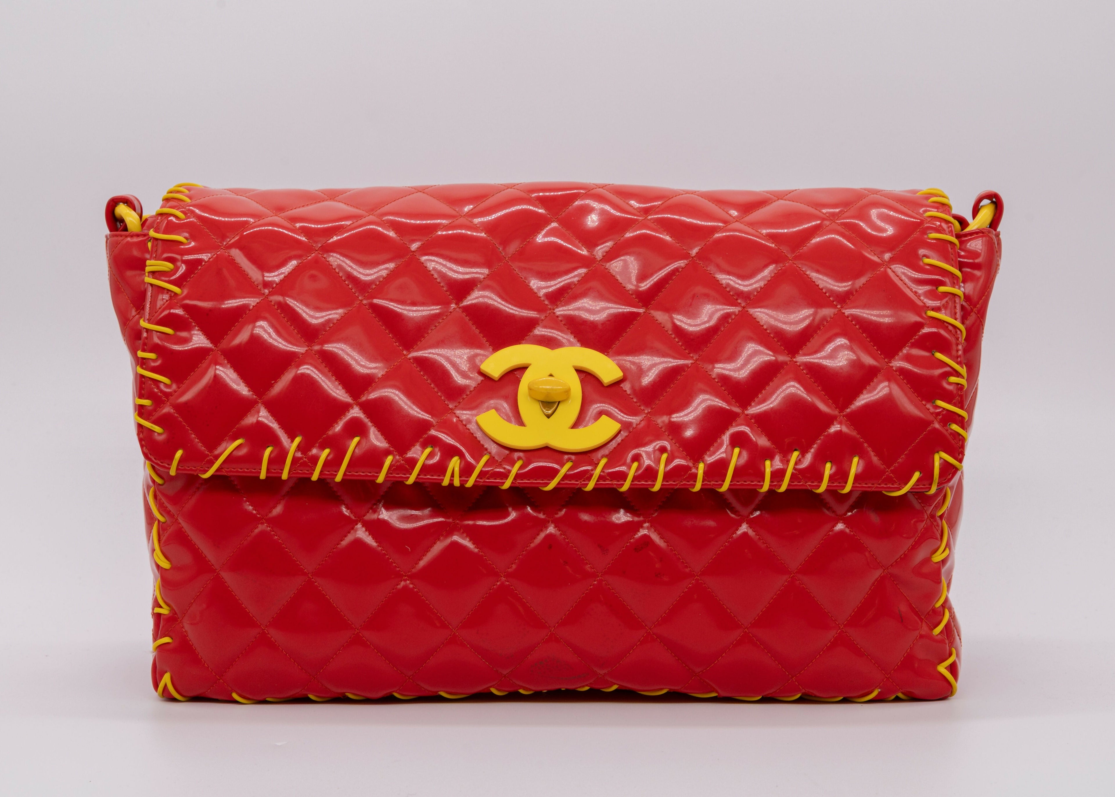 Chanel Vintage 1994 Fall/Winter Red Vinyl Maxi Flap Bag