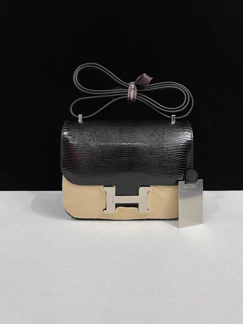 Hermes Constance 19 black lizard leather palladium hardware