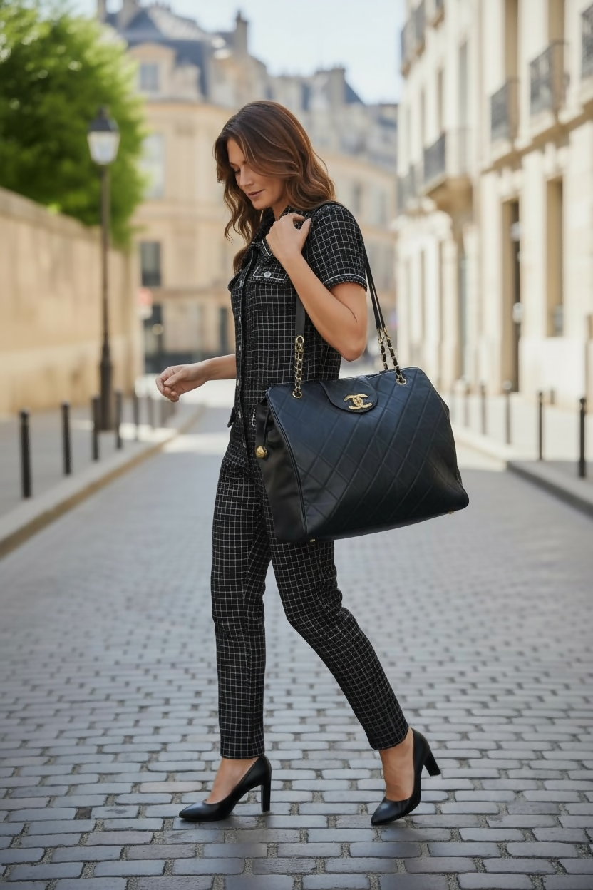 Chanel Vintage Supermodel 90’s Black XL Quilted Weekender Tote Bag 24K Gold Hardware