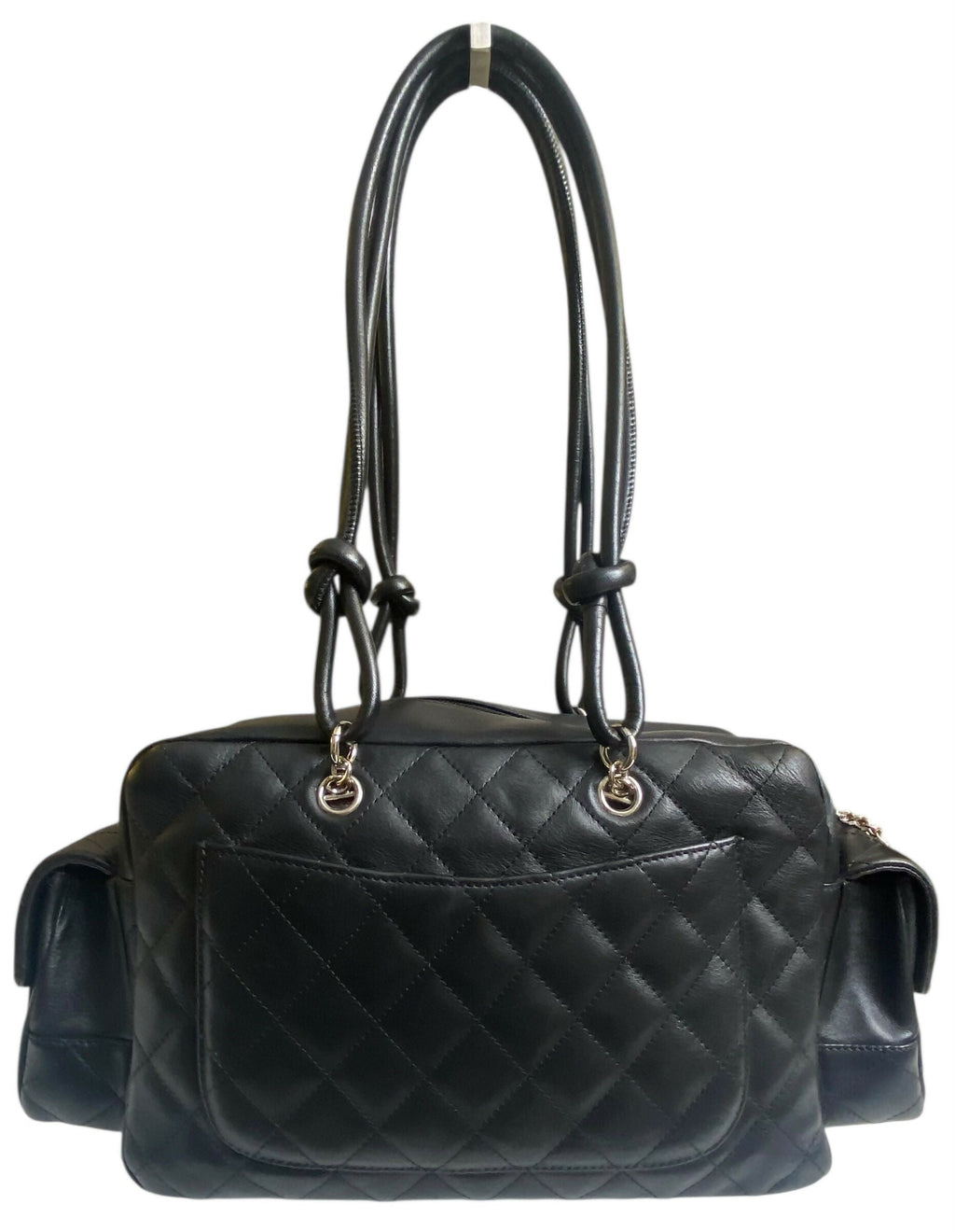 Chanel 2005 Small Cambon Reporter Black White Lambskin Handbag SHW