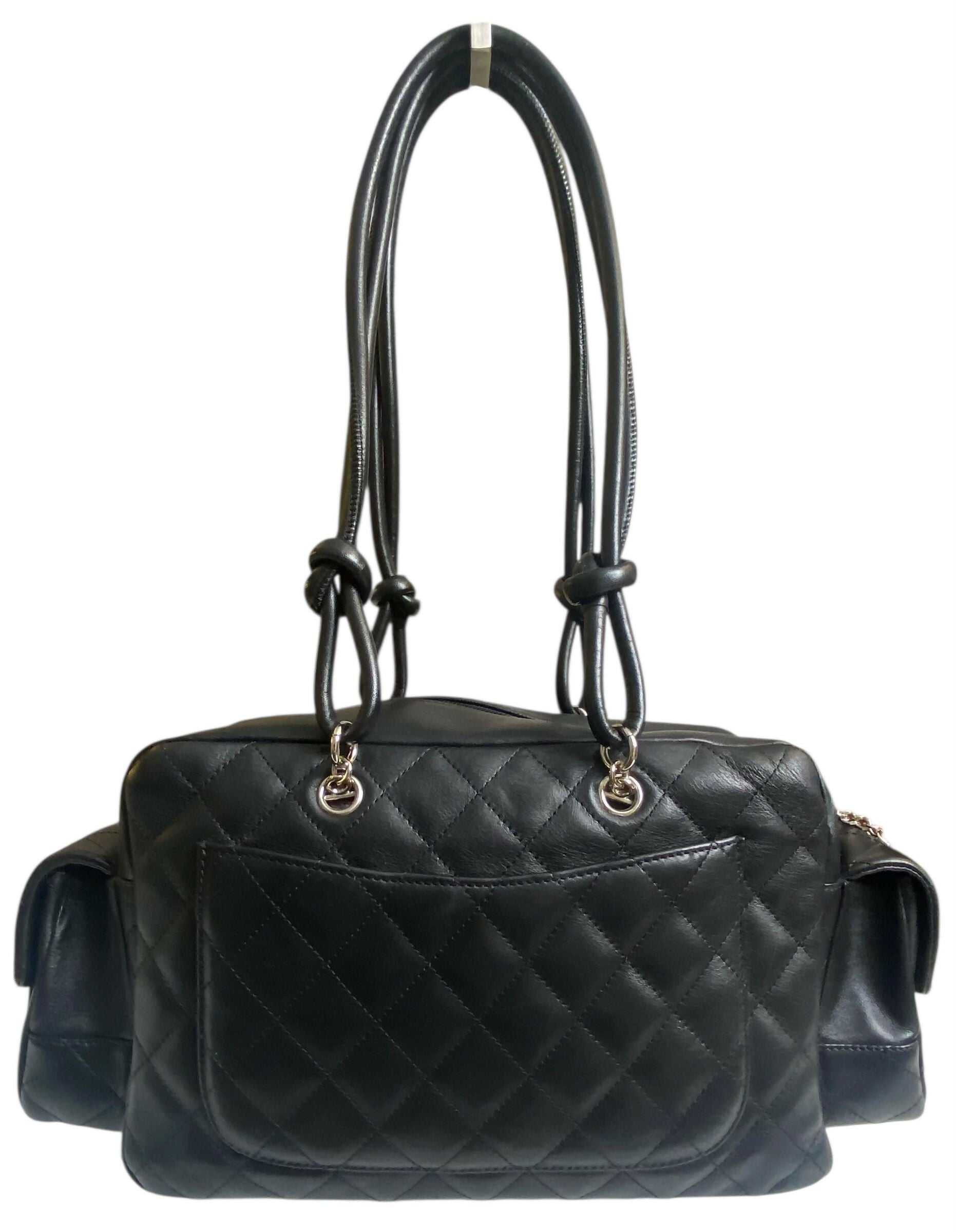 Chanel 2005 Small Cambon Reporter Black White Lambskin Handbag SHW