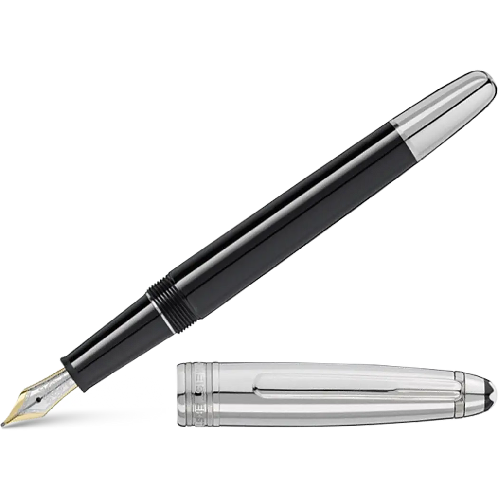 Montblanc Solitaire Fountain Pen - Black - Stainless Steel - Classique (Doue)-Pen Boutique Ltd