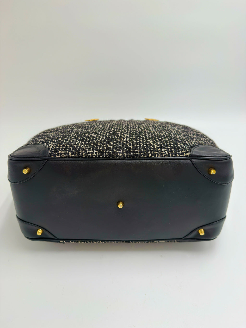 Chanel 1992 Half Moon Top Handle Bag – Black Tweed & Leather with Gold Hardware