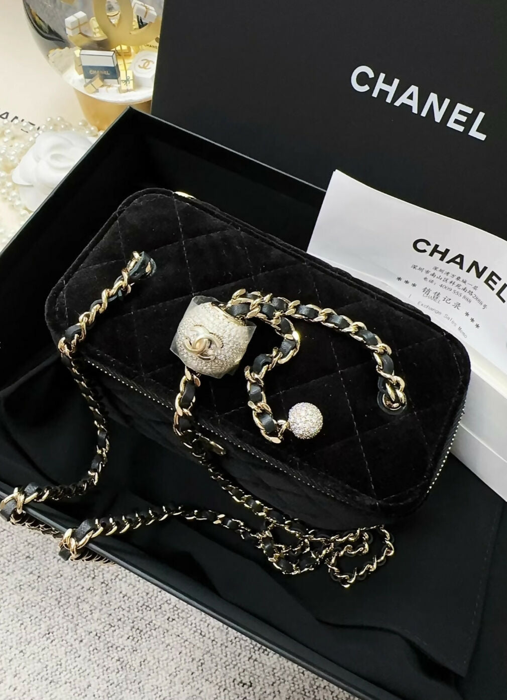 Chanel 25A Black Velvet Vanity case bag