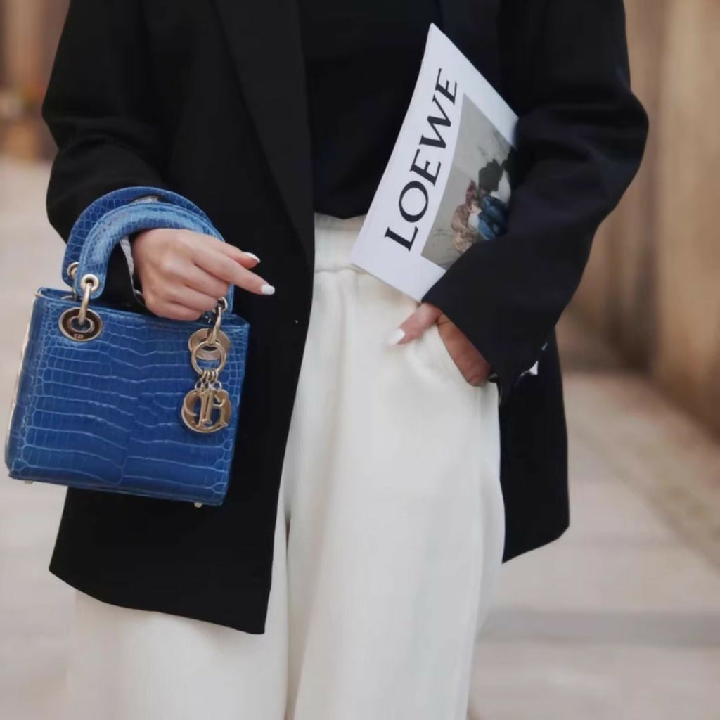 Dior Lady bag Blue Crocodile leather