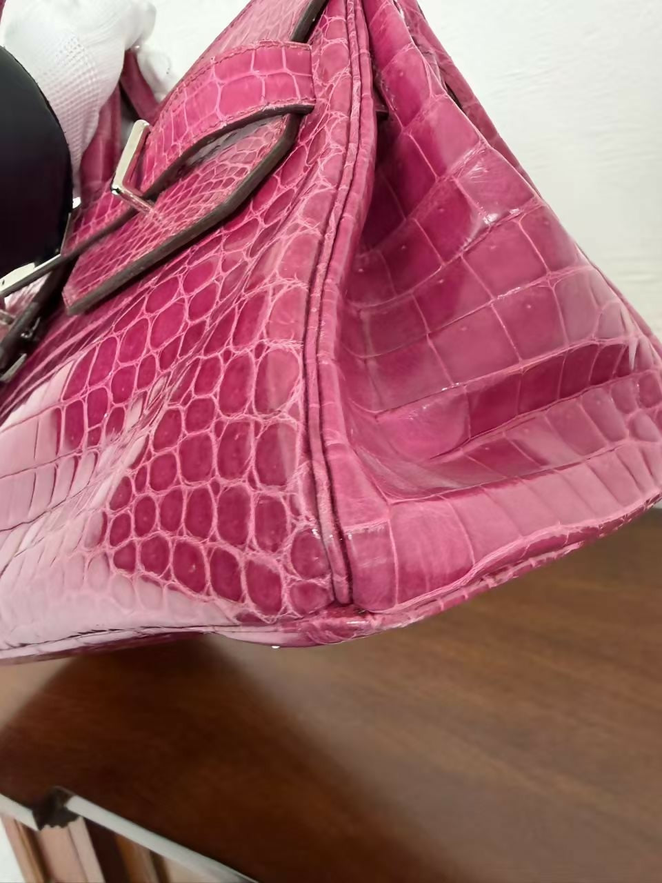 Hermes Birkin shoulder Rose Scheherazade Pink Crocodile Leather Palladium Hardware