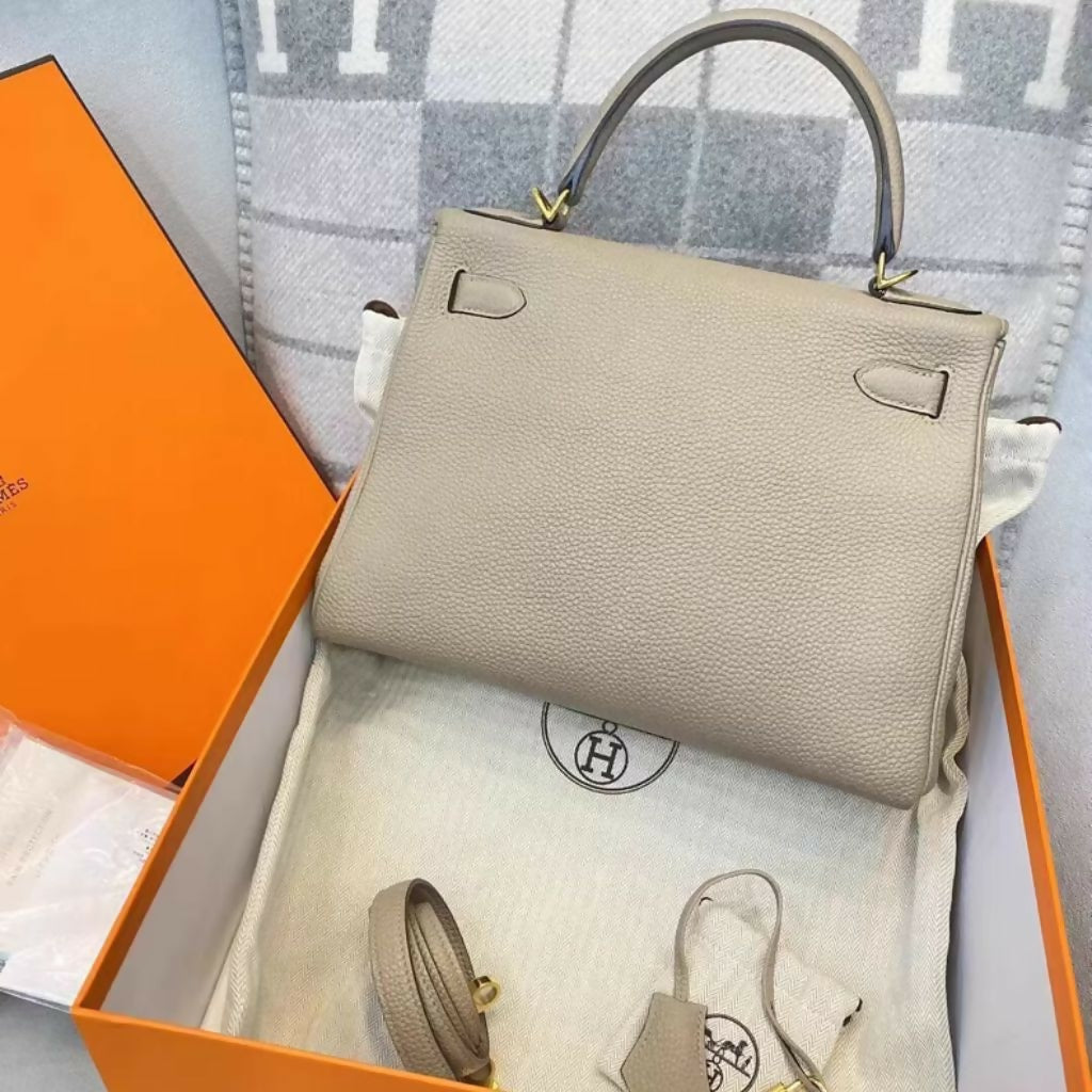 Hermes kelly 28 Gris Tourterelle Togo Leather Palladium Hardware