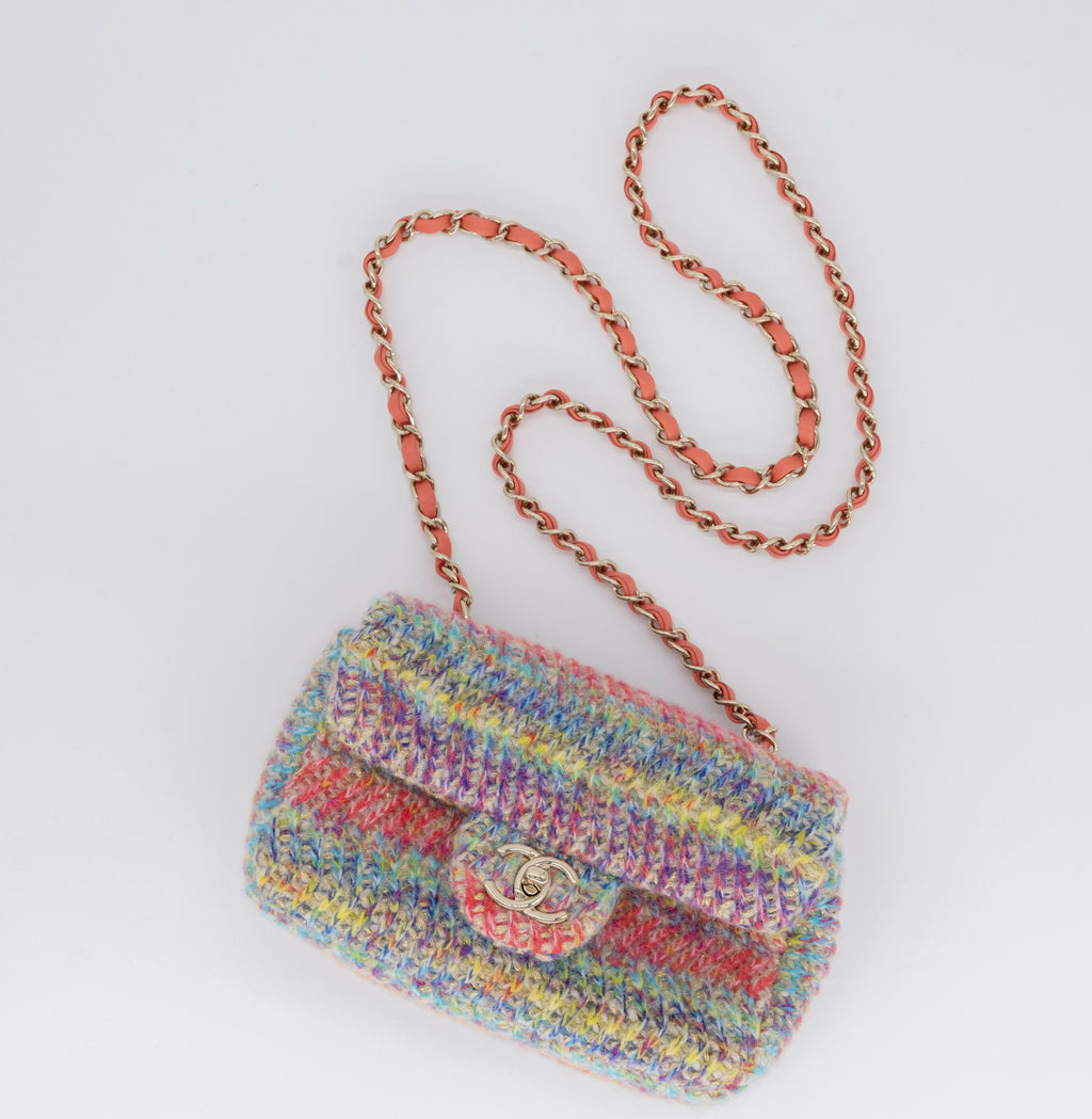 Chanel 2020 CC Multicolor Mini Knit Flap Bag