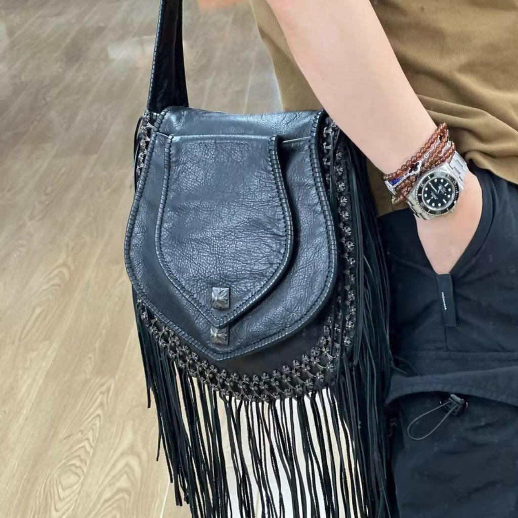 Chrome Hearts Black leather Fringe Bag