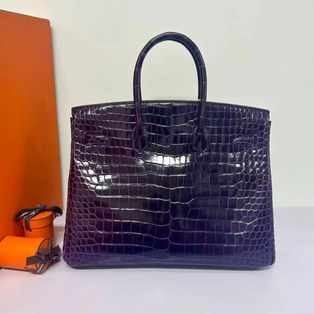 Hermès Birkin 35 Cassis Shiny Crocodile Leather Gold Hardware
