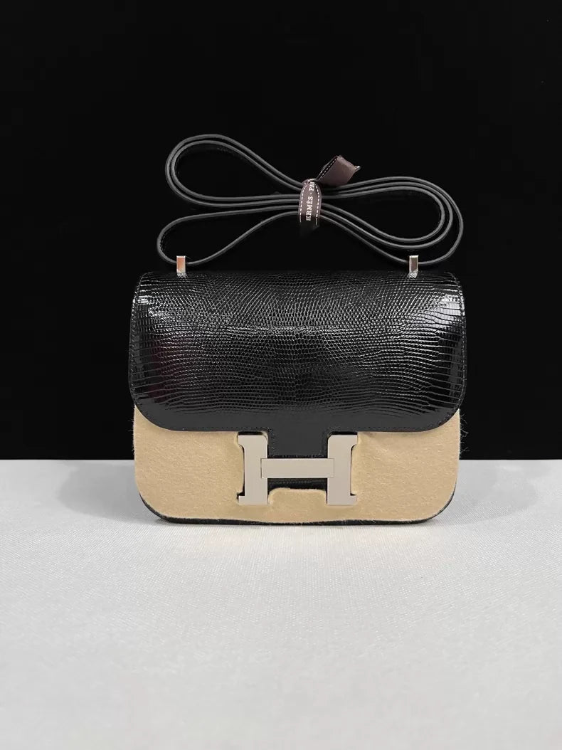 Hermes Constance 19 black lizard leather palladium hardware