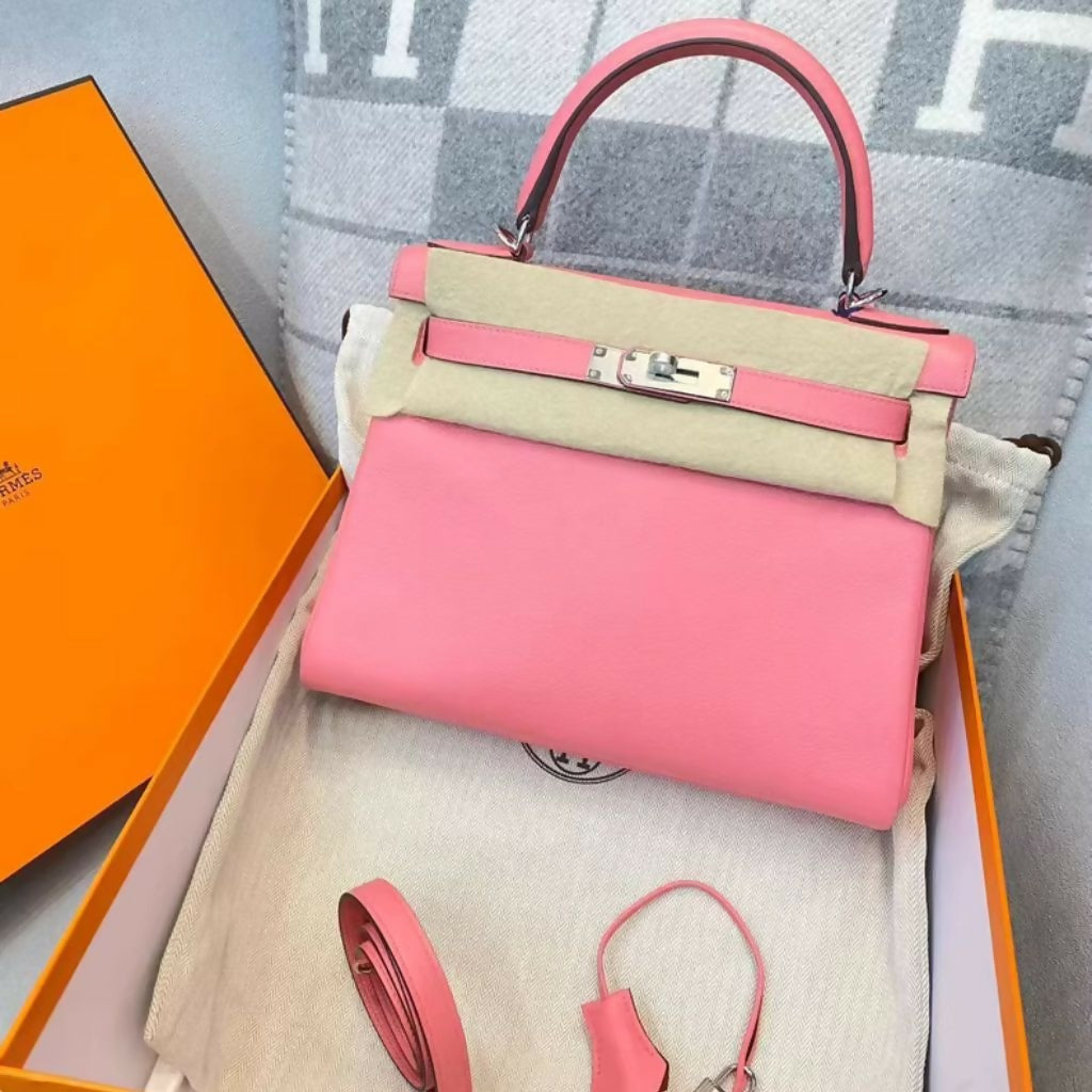 Hermes kelly 28 K4 Rose d’Ete Swift Leather Palladium Hardware