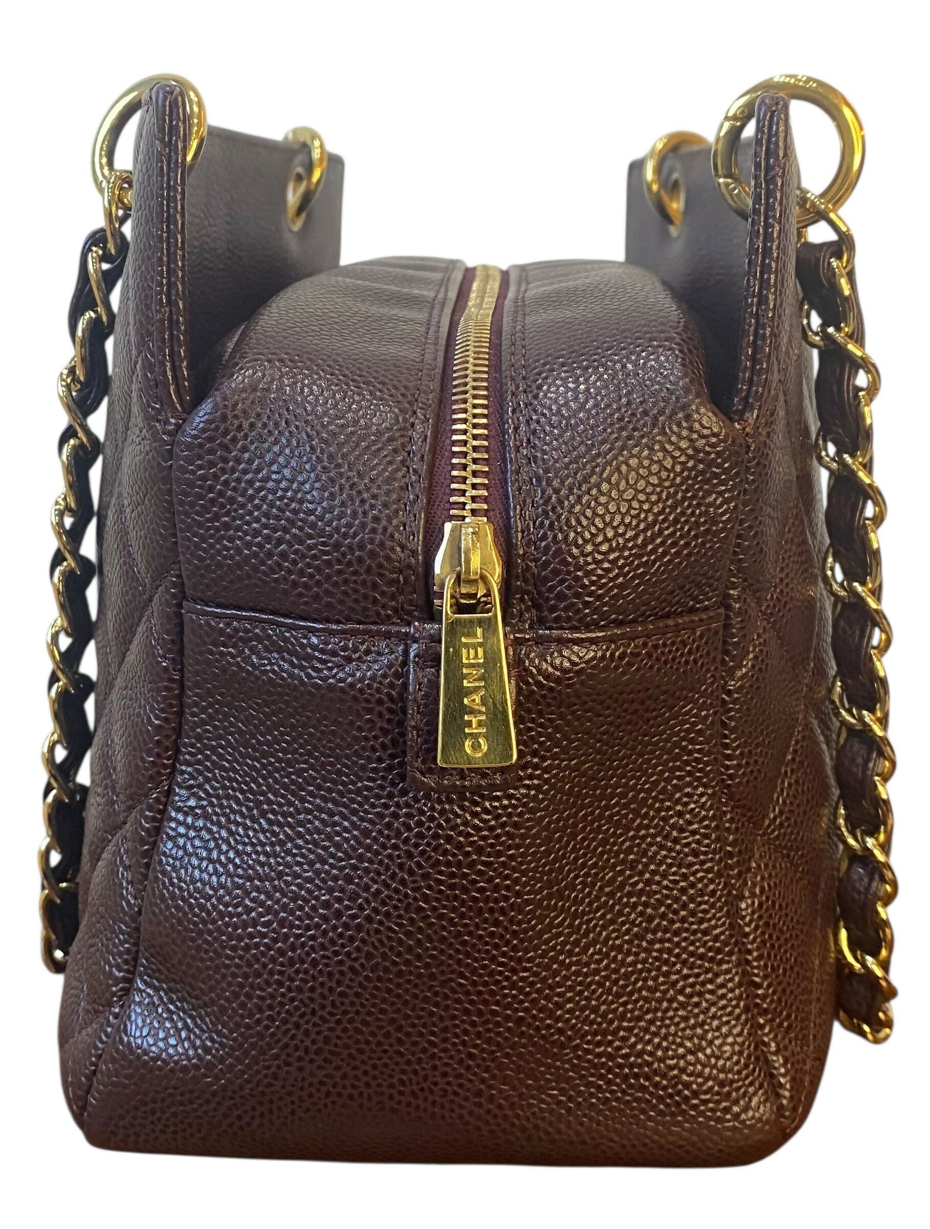 Chanel PPT Dark Chocolate Brown Quilted Caviar Leather Petite Timeless Shopping Tote Bag GHW
