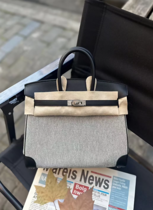 Hermes Birkin 25 Black Canvas Swift Palladium Hardware