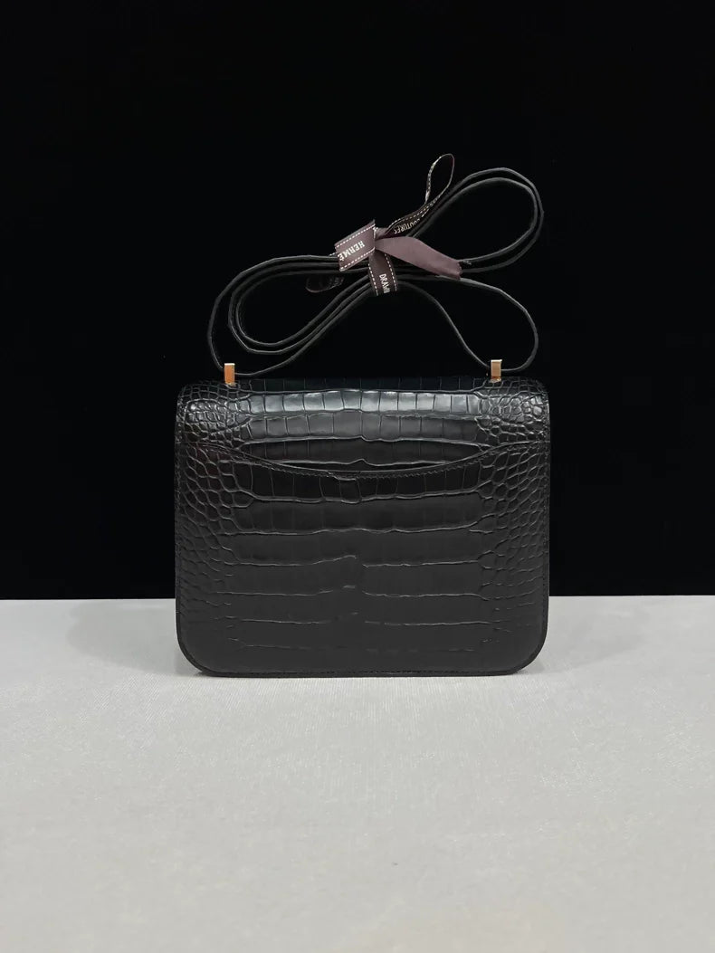 Hermes Constance 19 black matte alligator leather light gold hardware