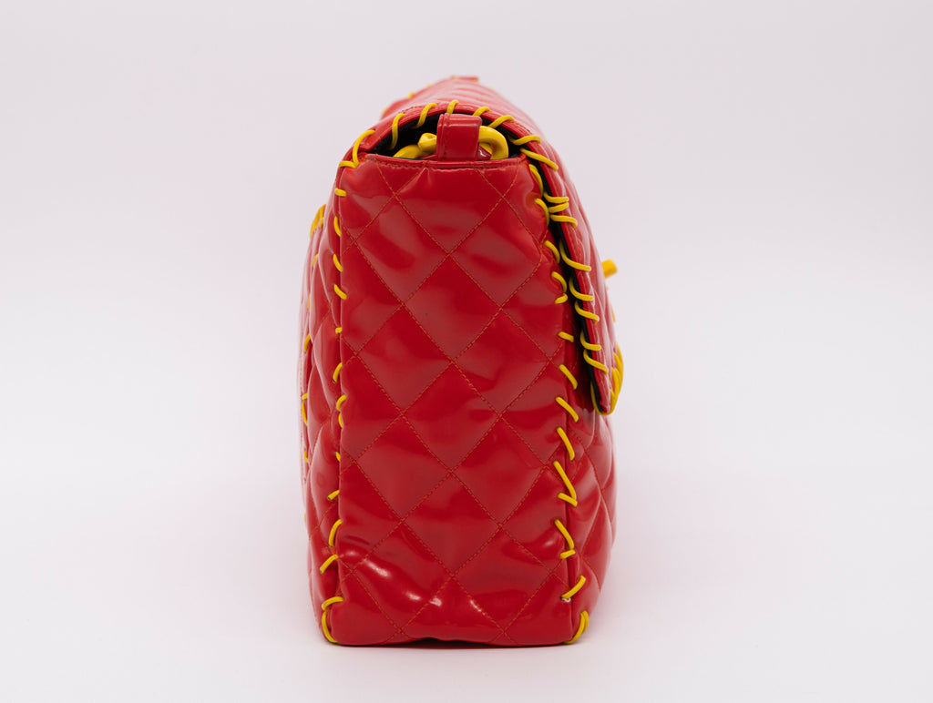Chanel Vintage 1994 Fall/Winter Red Vinyl Maxi Flap Bag