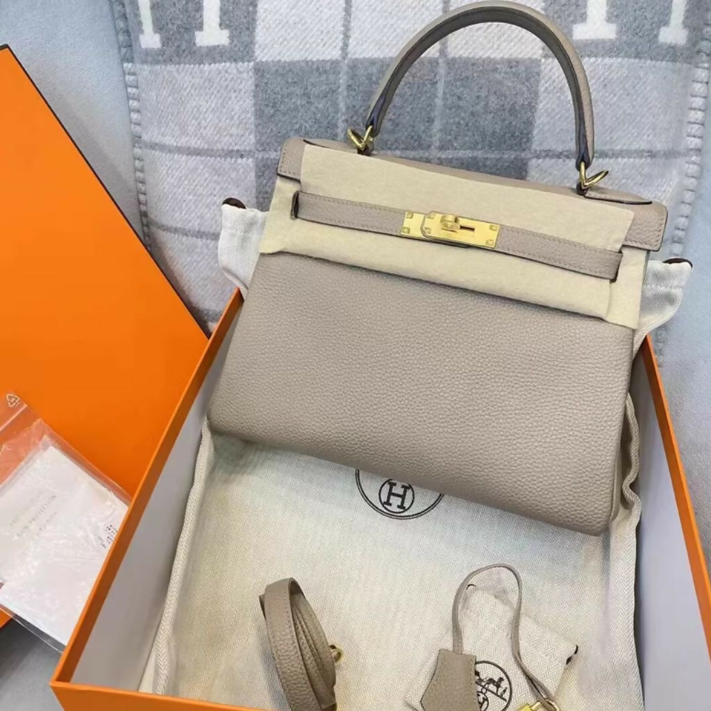 Hermes kelly 28 Gris Tourterelle Togo Leather Palladium Hardware