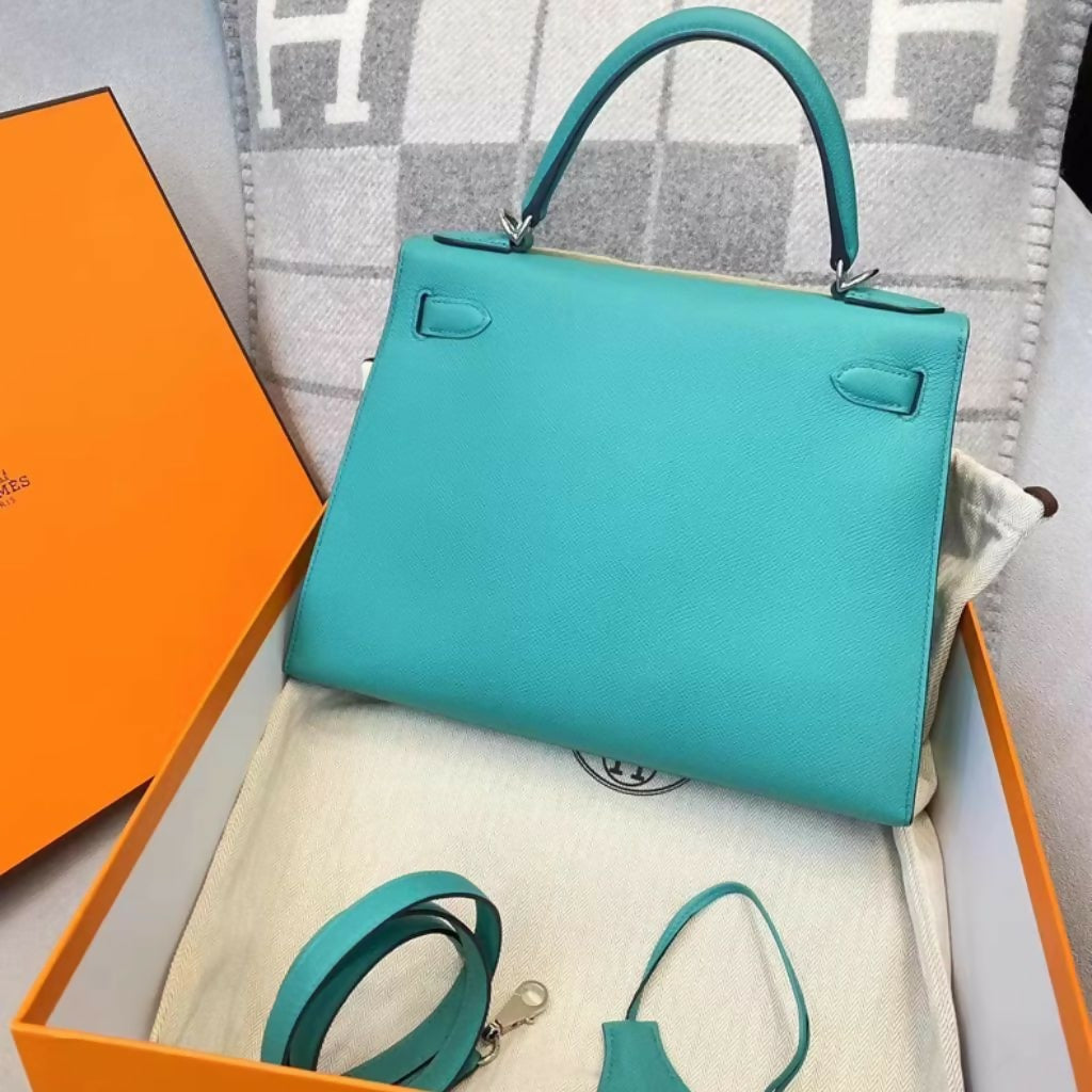 Hermes kelly 28 Vert Verone Epsom Leather Palladium Hardware