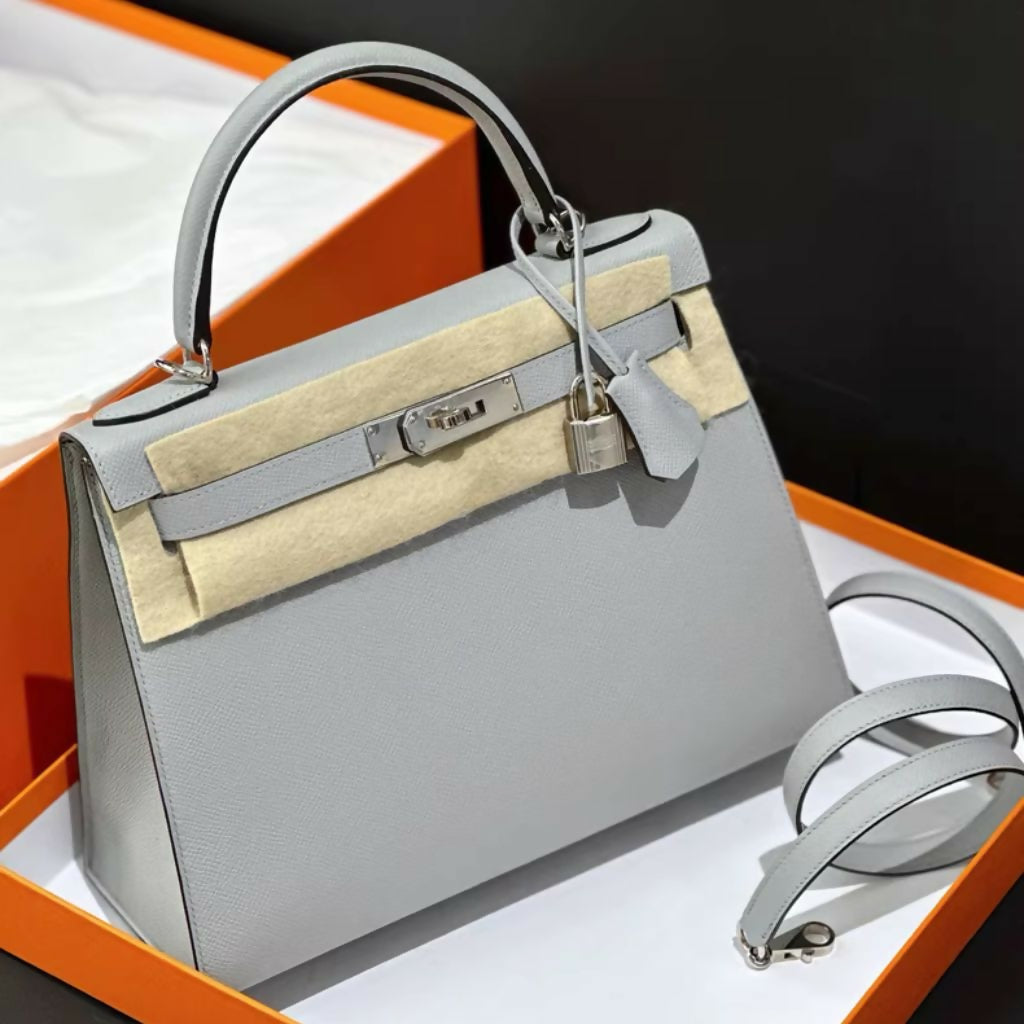 Hermes Kelly 28 Blue Glacier 8U Epsom Leather with Palladium Hardware