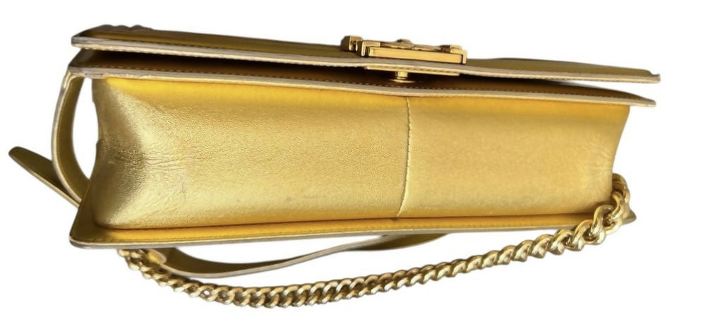 Chanel 2017 New Medium Boy Metallic Gold Patent Calfskin Leather GHW