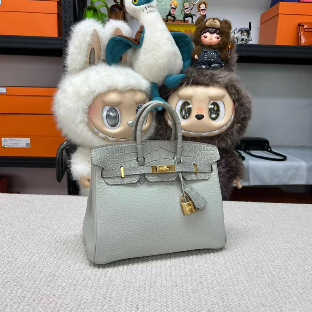 Hermès Birkin 25 Matte Crocodile Touch Pearl Gray Togo Leather Good Hardware