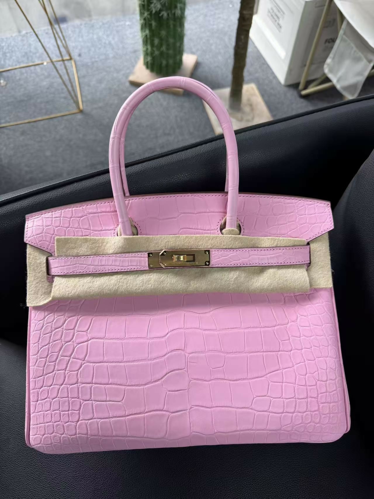 Hermès Birkin 30 Bubblegum Matte Porosus Crocodile with palladium hardware