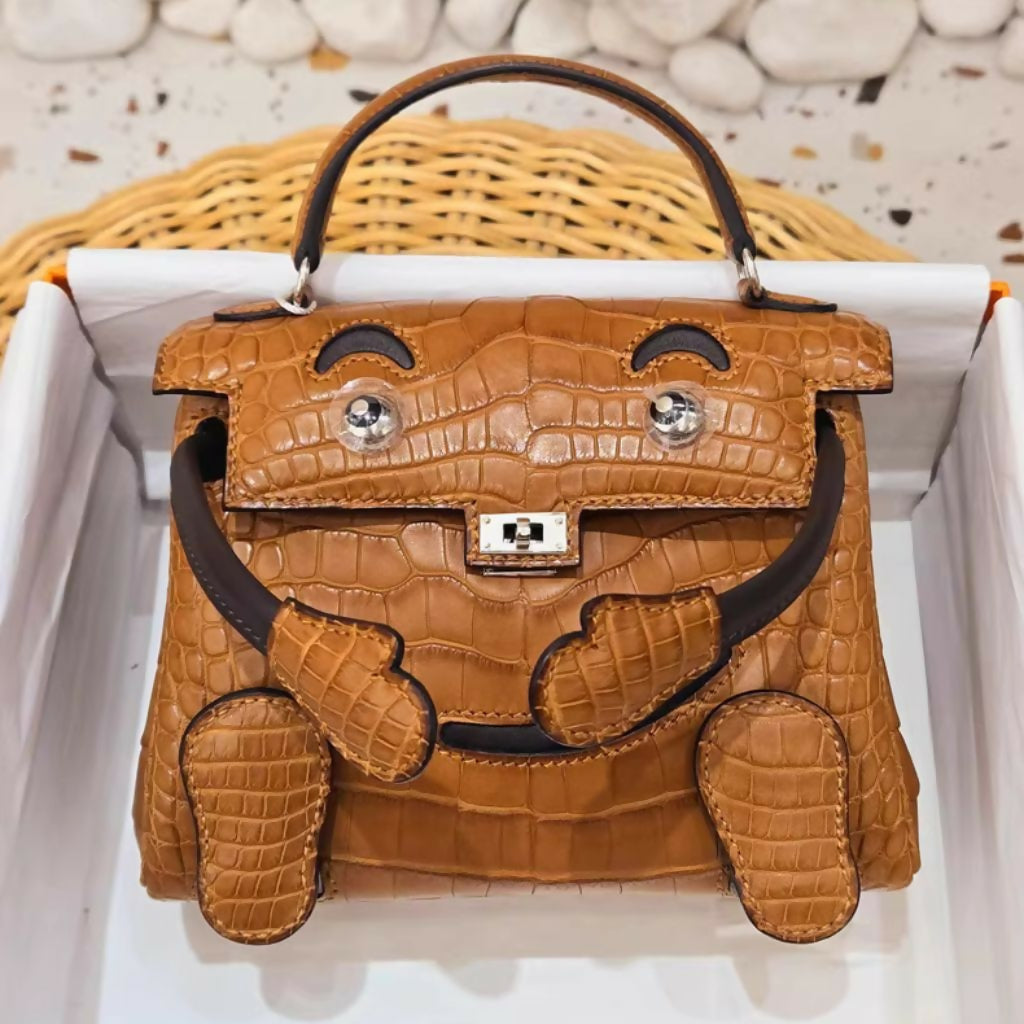 Hermès Quelle Idole Kelly Doll Matte Gold Alligator and Ebene Swift Palladium Hardware