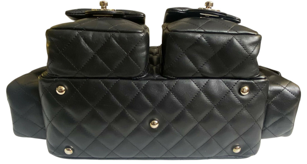 Chanel 2005 Small Cambon Reporter Black White Lambskin Handbag SHW
