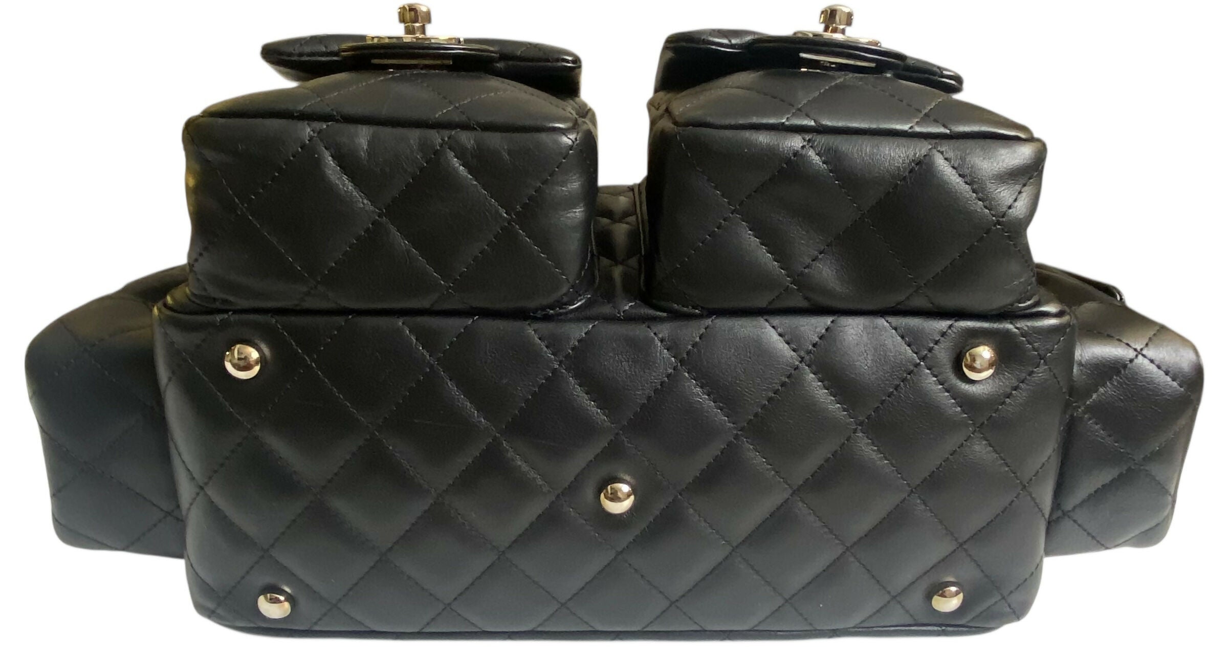 Chanel 2005 Small Cambon Reporter Black White Lambskin Handbag SHW
