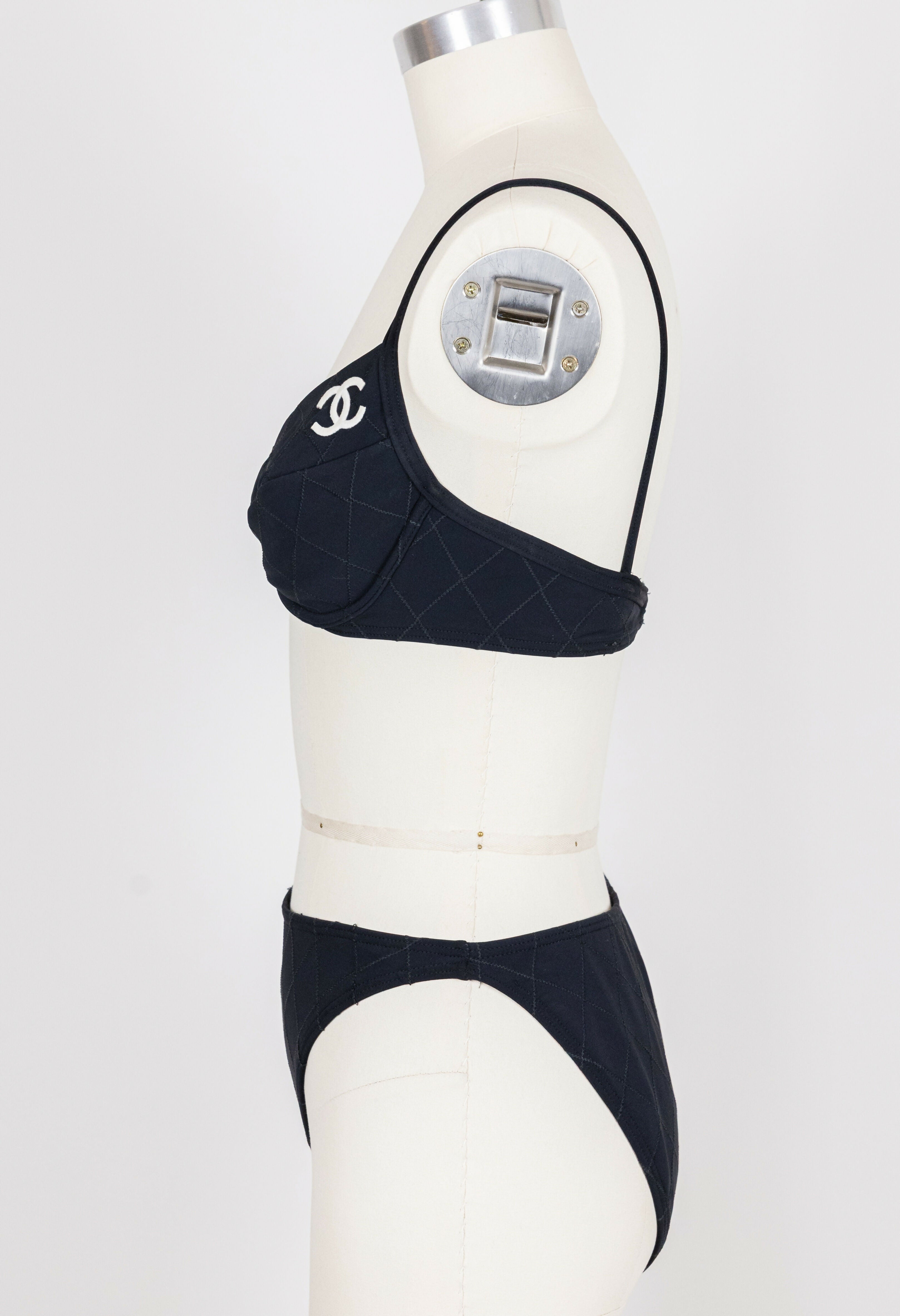 Chanel 1994 Cruise Vintage Black Logo Quilted Bikini