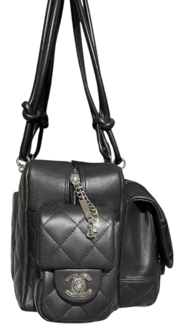 Chanel 2005 Small Cambon Reporter Black Lambskin Handbag SHW