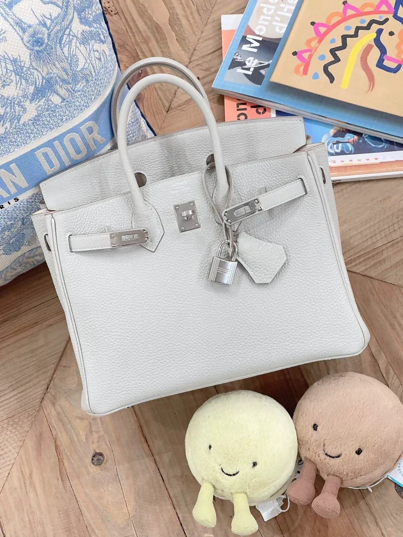 Pre-owned Hermès Birkin 25 Pearl Grey Togo leather palladium hardware