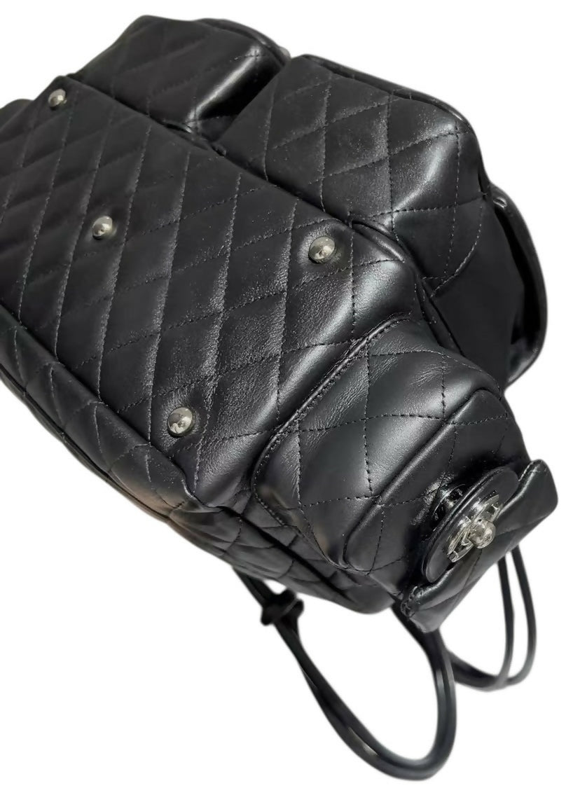 Chanel 2005 Small Cambon Reporter Black Lambskin Handbag SHW