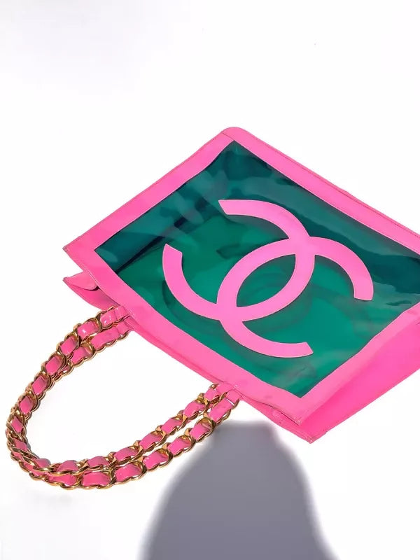 Chanel 1995 Spring/Summer Barbie Collection Vintage Pink Patent and Green PVC Tote