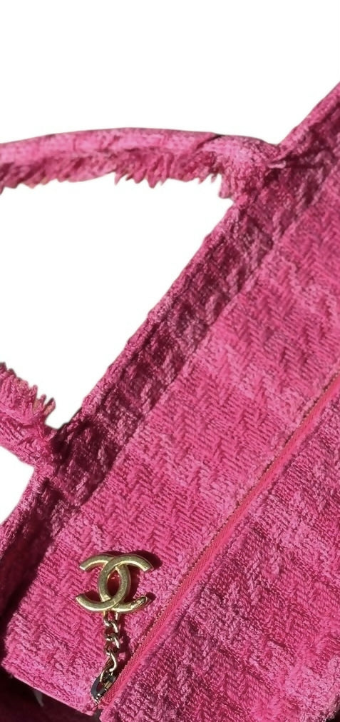 Chanel 19K Giant Large Logo Pink Fuscia Wool Tweed Shopping Bag GHW